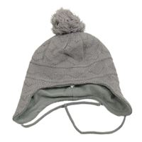 Šedá zavazovací 3D vzorovaná čepice s bambulí 