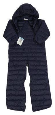 Nové - Tmavomodrá šusťáková prošívaná lehká zateplená kombinéza s kapucí Papagino