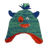 Zeleno-modrá melírovaná čepice s třásněmi - příšerka 