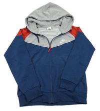 Tmavomodro-šedo-červená propínací mikina s logem Nike a kapucí