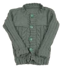 Zelenošedý propínací svetr s copánky