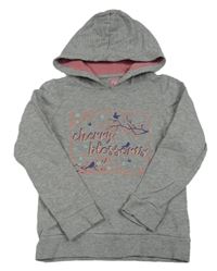 Šedá melírovaná mikina s nápisem a kapucí 