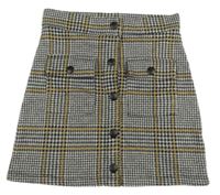 Šedo-černo-okrová vzorovano/kostkovaná úpletová propínací sukně F&F