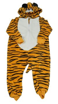Oranžovo-černo-bílá vzorovaná chlupatá kombinéza s kapucí - tygr