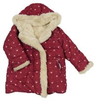 Vínová šusťáková květovaná zateplená oboustranná bunda s kapucí