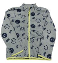 Šedá fleecová propínací mikina se smajlíky 