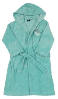 Světletyrkysový chlupatý župan s kotvou a kapucí Livarno