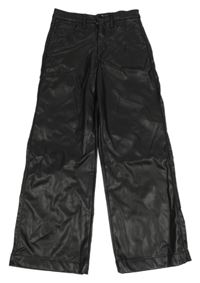 Černé wide leg waist koženkové kalhoty H&M