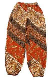 Červeno-smetanové vzorované volné kalhoty Shein