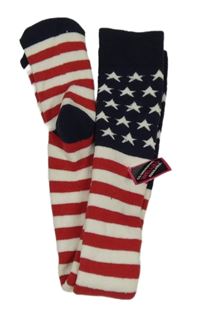 Nové - Bílo-červeno-tmavomodré pruhhované nadkolenky s hvězdami 