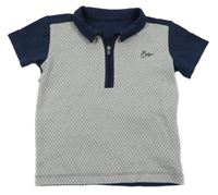 Tmavomodro-šedo-vzorované polo tričko s nápisem Matalan