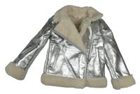 Stříbrný koženkový zateplený křivák H&M