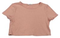 Růžové žebrované úpletové crop tričko Shein 