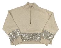 Béžová melírovaná crop mikina s flitry River Island