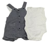 2set - Bílé body + tmavomodro-bílé pruhované teplákové laclové kraťasy Nutmeg 