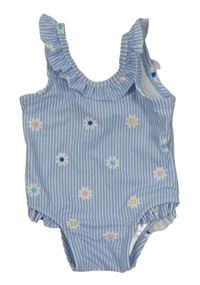 Modro-bílé pruhované jednodílné plavky s kytičkami Old Navy