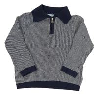 Tmavomodro-bílý vzorovaný svetr s límečkem Mothercare