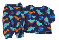 Tmavomodré chlupaté pyžamo s dinosaury 