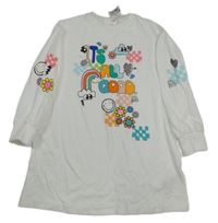 Nové - Bílé bavlněné šaty s nápisem a duhou Next 