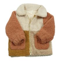 Smetanovo-oranžovo-béžová huňatá propínací podšitá mikina H&M