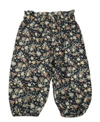 Černé kalhoty s kytičkami 