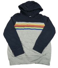 Šedo-tmavomodrá mikina s pruhy a kapucí Topolino 