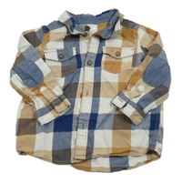 Béžovo-modro-bílá kostkovaná košile H&M