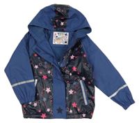 Modro-tmavomodrá hvězdičkovaná nepromokavá jarní bunda s kapucí Lupilu 