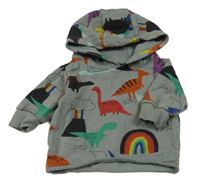 Šedá mikina s dinosaury a kapucí Next