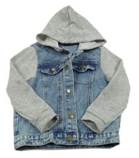 Modro-šedá riflovo/tepláková bunda s kapucí Shein