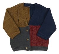 Tmavomodro-červeno-béžový vzorovaný propínací svetr Next