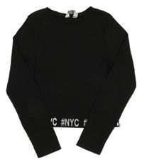 Černé žebrované crop triko s nápisy PRIMARK