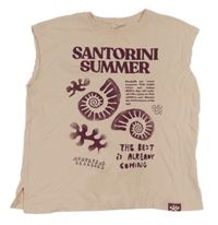 Světlerůžové tričko s nápisem a mušlemi Zara