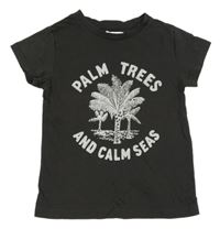 Tmavošedé tričko s palmami a nápisem H&M