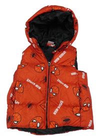 Červená šusťáková prošívaná zateplená vesta se Spider-manem a kapucí Marvel