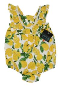 Nové - Bílý plátěný kraťasový overal s citrony Cynthia Rowley