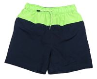 Tmavomodro-neonově zelené plážové kraťasy Yigga