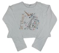 Nové - Bílé crop triko s jednorožcem Matalan