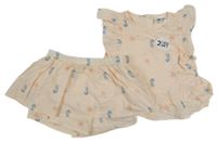 Nové - 2set - Světlerůžová tunika + sukně se všitými kraťasy a mořskými živočichy So Cute 