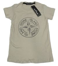 Nové - Béžové tričko s 3D nápisem Stone Island