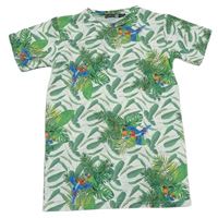 Bílo-zelená noční košile s lístečky a papoušky boohoo
