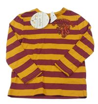 Oranžovo-vínové pruhované triko s s nápisem - Grynffindor - Harrry Potter 