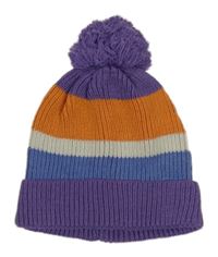 Fialovo-modro-smetanovo-oranžová žebrovaná čepice s bambulí zn. PRIMARK