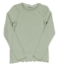 Mentolovo-bílé pruhované žebrované triko Nutmeg