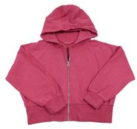 Tmavorůžová propínací oversize crop mikina s kapucí Next