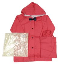 Nové - 2Set - Tmavorůžová pláštěnka s motýlkem a kapucí + taštička 