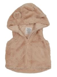 Světlerůžová kožešinová podšitá vesta s kapucí s oušky F&F