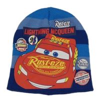 Modro-tmavomodrá pruhovaná pletená čepice s Cars Disney