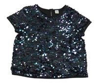 Černé tylové flitrové slavnostní podšité crop tričko Tu