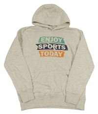 Světlešedá melírovaná mikina s nápisy a kapsou a kapucí YIGGA